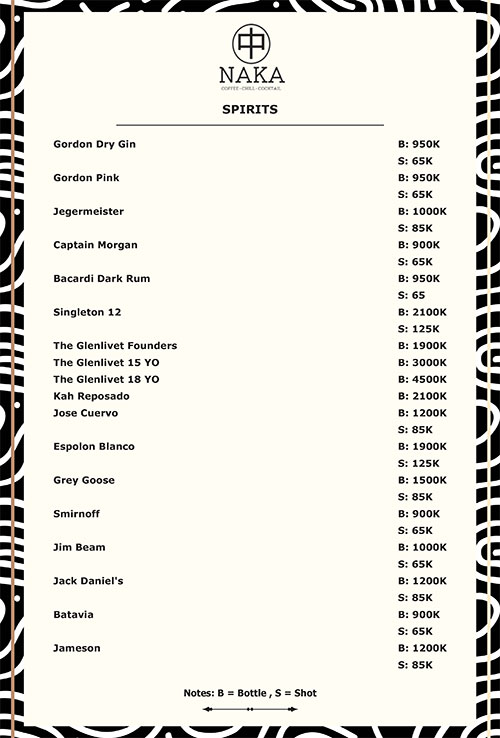 Menu Booze 21 +